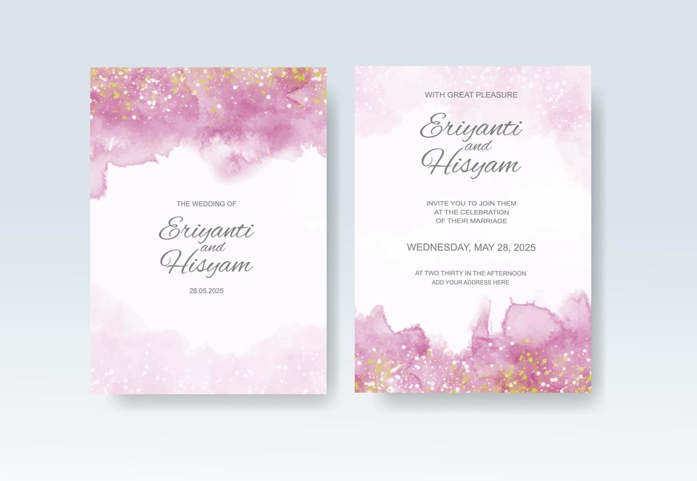 Watercolor wedding invitation card. Beautiful wedding card watercolor with splash. vector