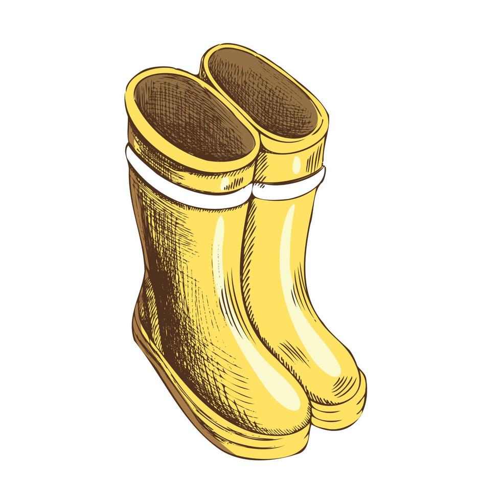 botas de goma ilustración vectorial dibujada a mano. botas impermeables de otoño. zapatos impermeables clásicos. un elemento de boceto de diseño sobre un fondo blanco. dibujar con un bolígrafo de tinta. vector