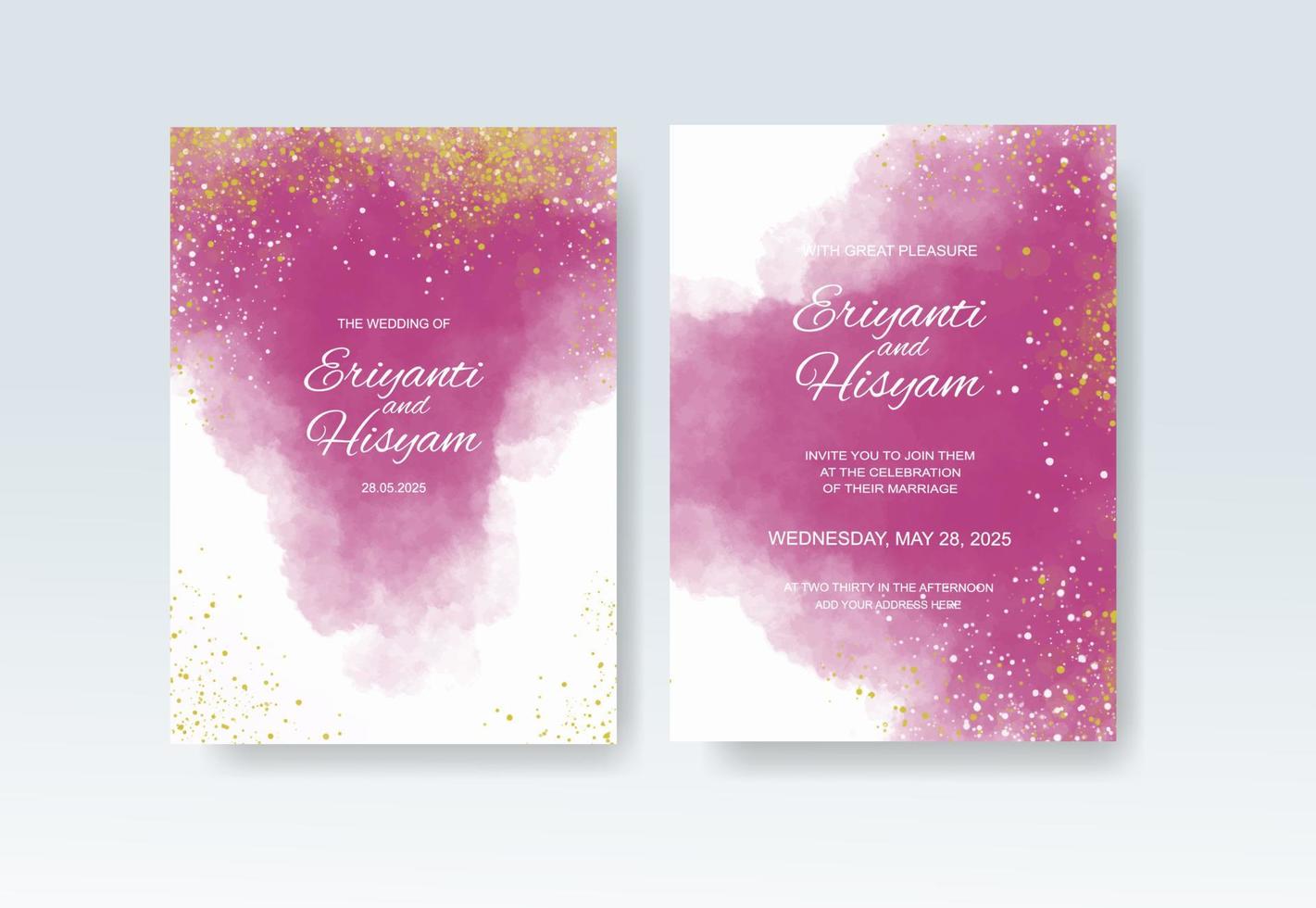 Watercolor wedding invitation card. Beautiful wedding card watercolor with splash. vector