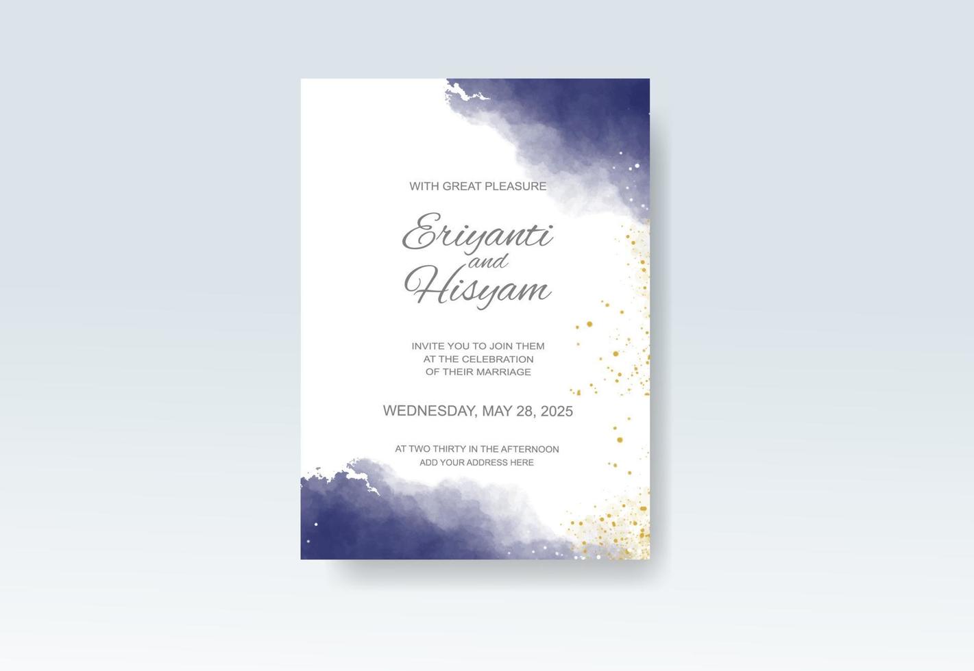 Watercolor wedding invitation card. Beautiful wedding card watercolor with splash. vector