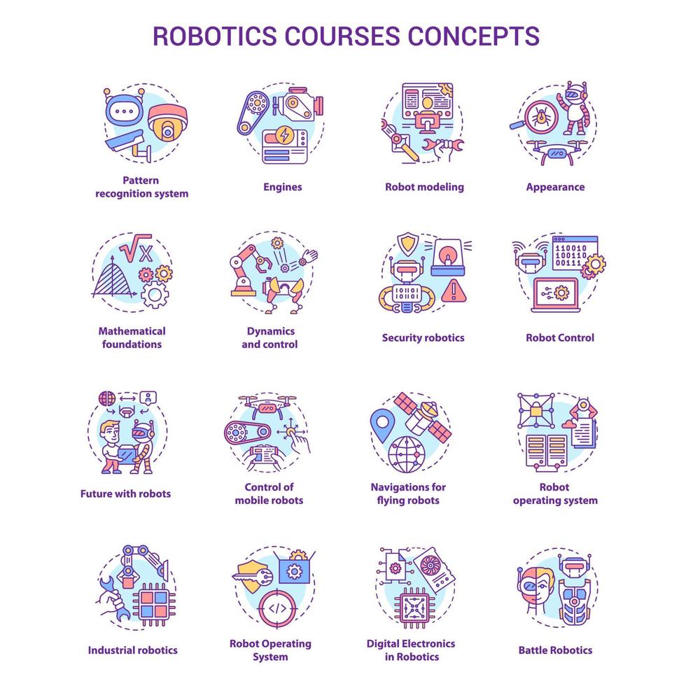 Robotics courses concept icons set vector