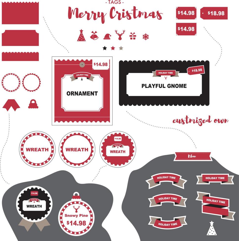 etiquetas de precios de navidad y cintas ilustración vectorial vector