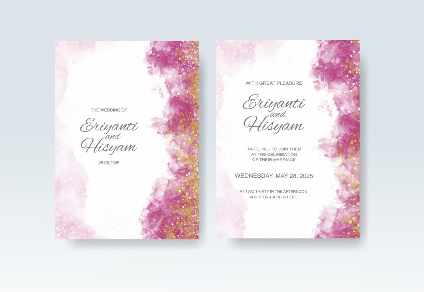 Watercolor wedding invitation card. Beautiful wedding card watercolor with splash. vector