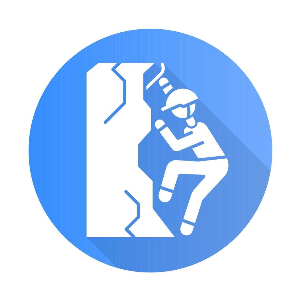 icono de glifo de larga sombra de diseño plano azul de escalada en hielo vector