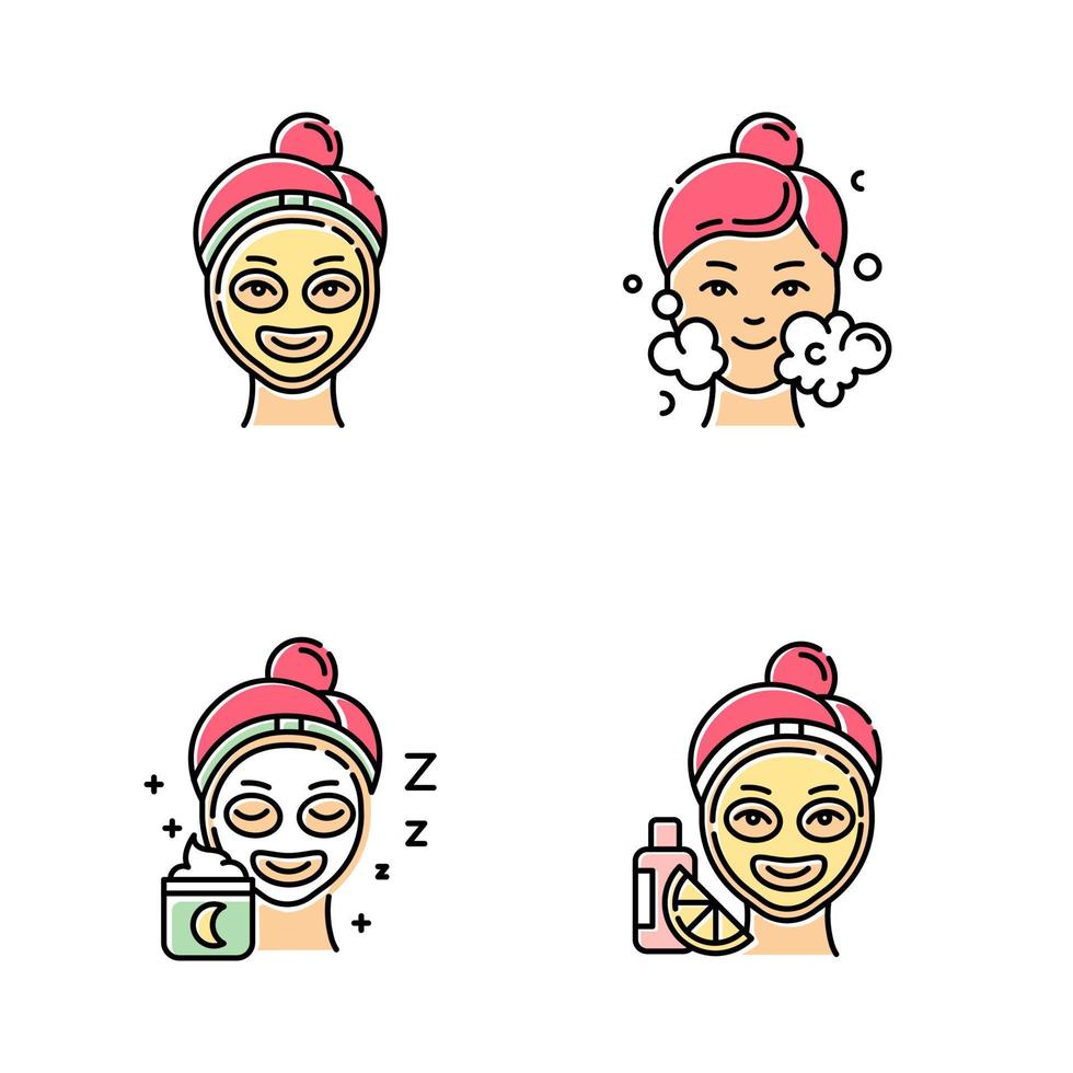 Skin care procedures color icons set vector