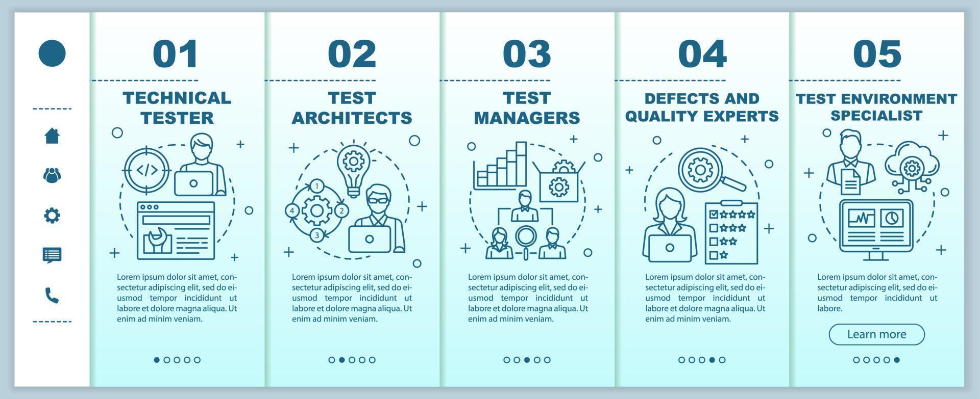 Software testing roles onboarding mobile web pages vector template