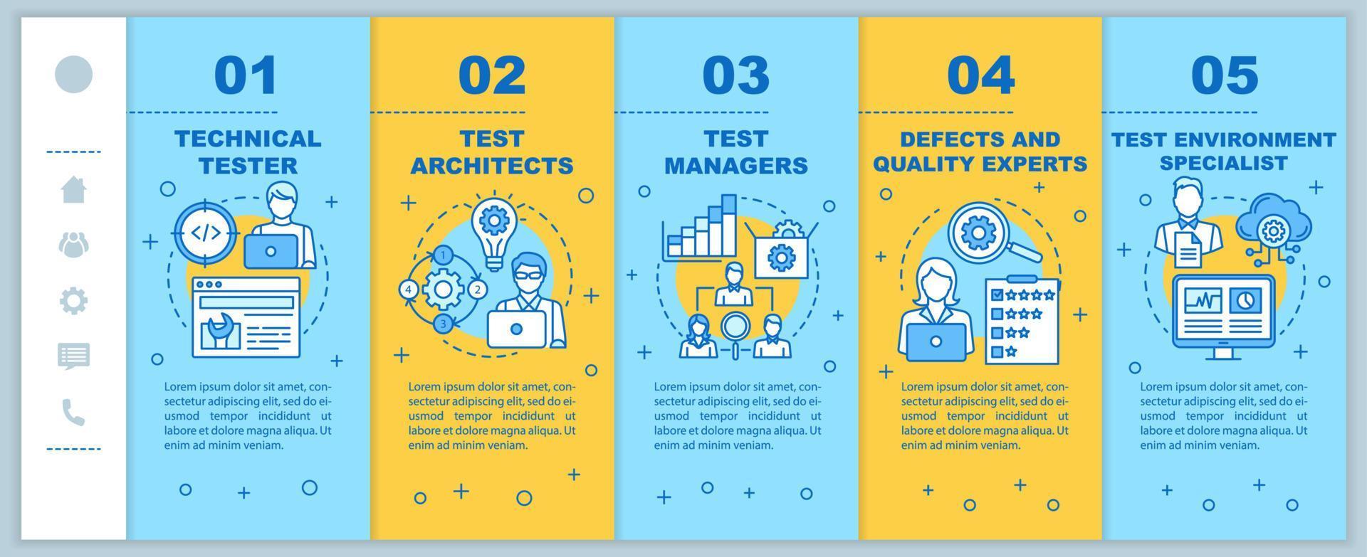 probadores de software incorporando plantillas vectoriales de páginas web móviles vector