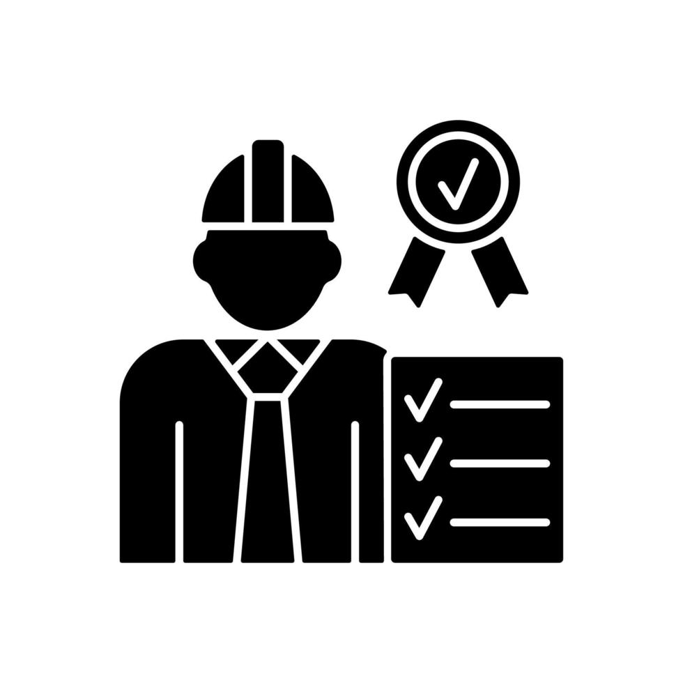 Quality control manager black glyph icon vector