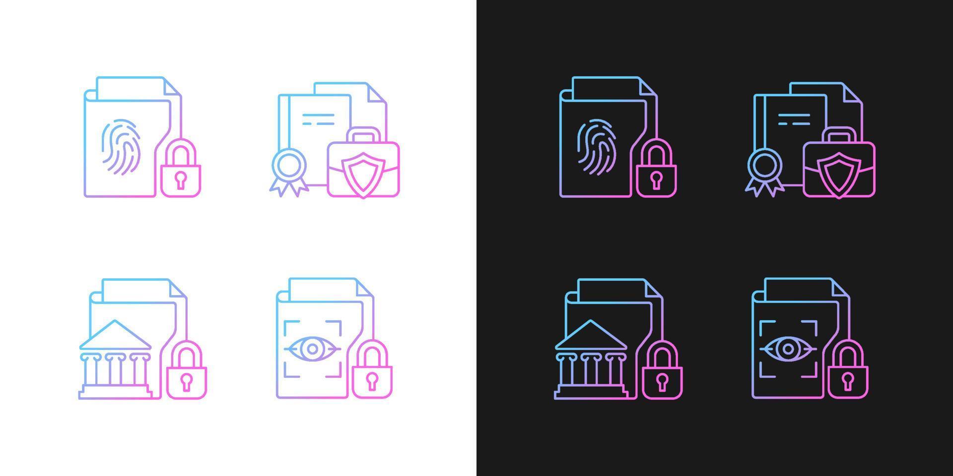 Personal sensitive data gradient icons set for dark and light mode vector