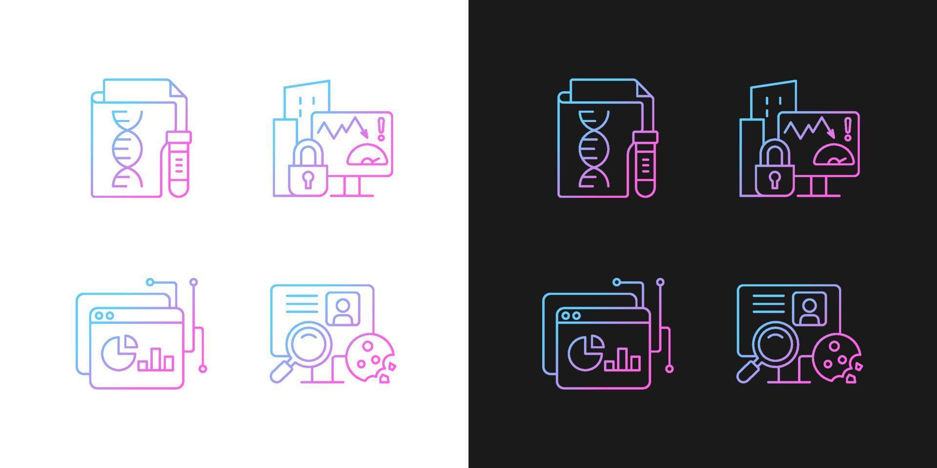 Sensitive data types gradient icons set for dark and light mode vector