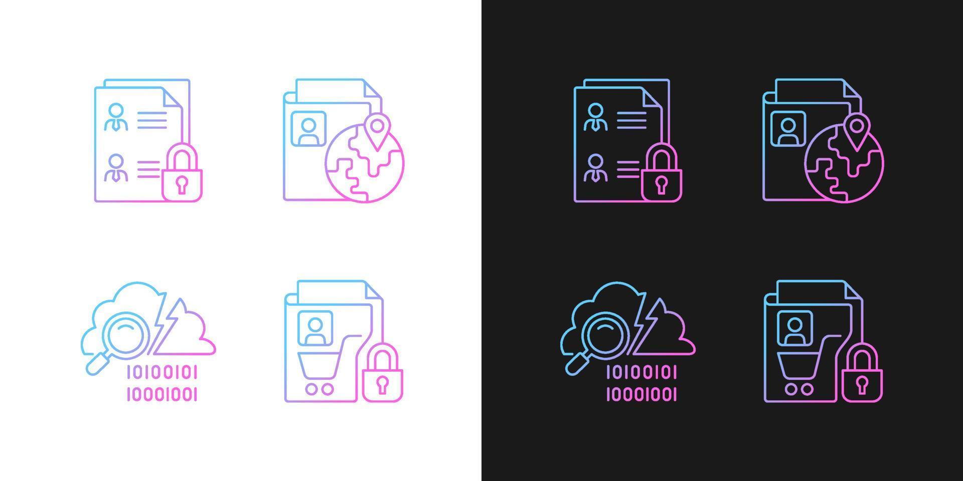 Maintain information security gradient icons set for dark and light mode vector