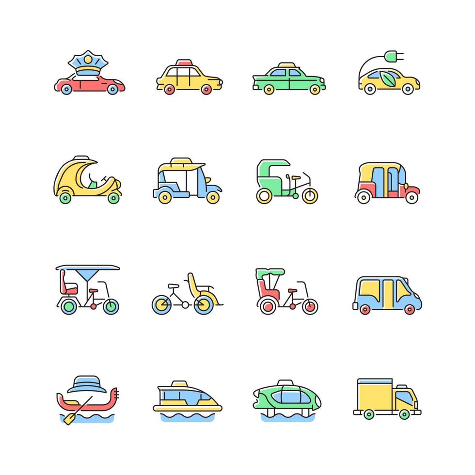 Conjunto de iconos de colores rgb de tipos de taxi vector