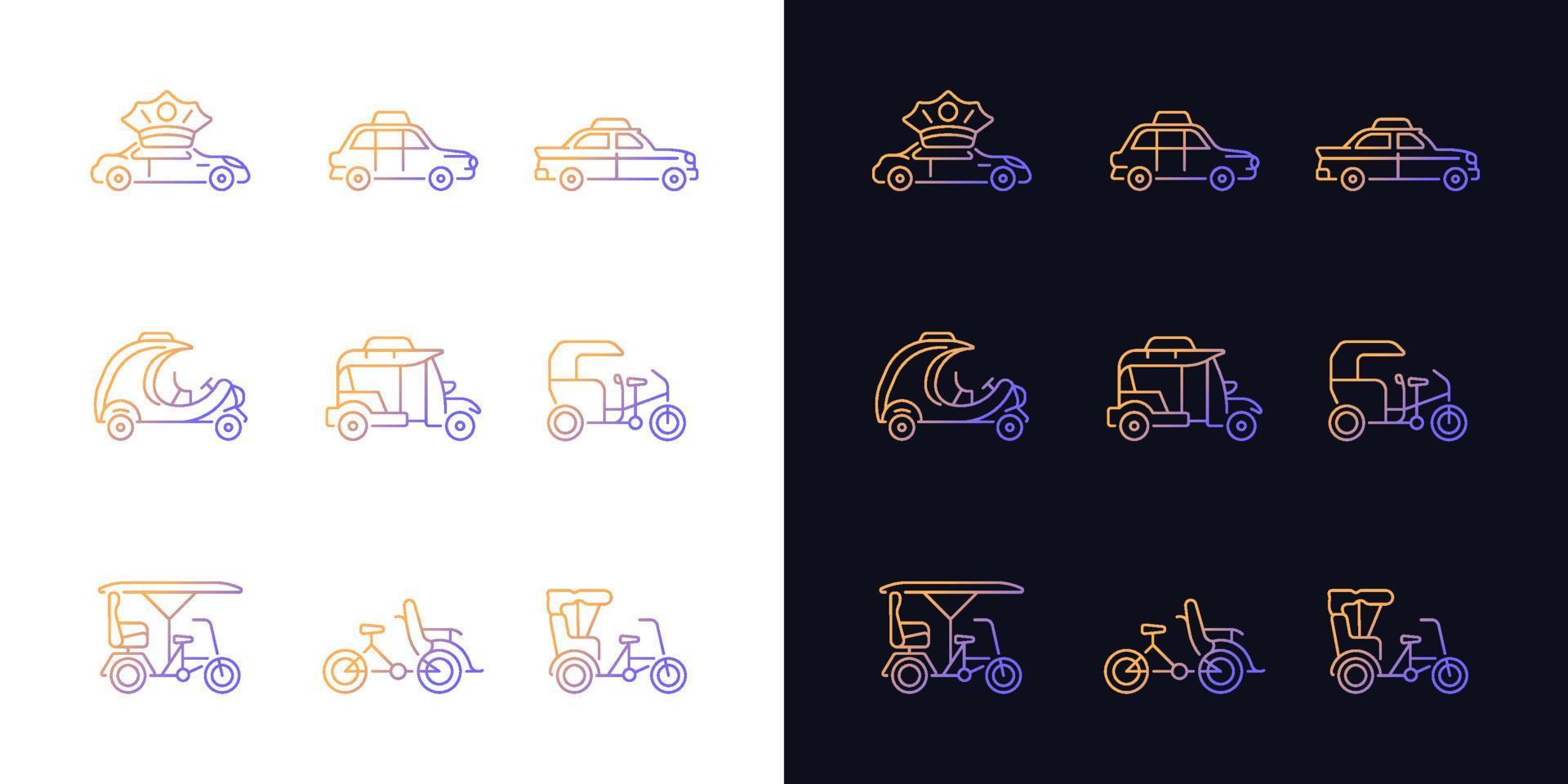 Taxicab types gradient icons set for dark and light mode vector