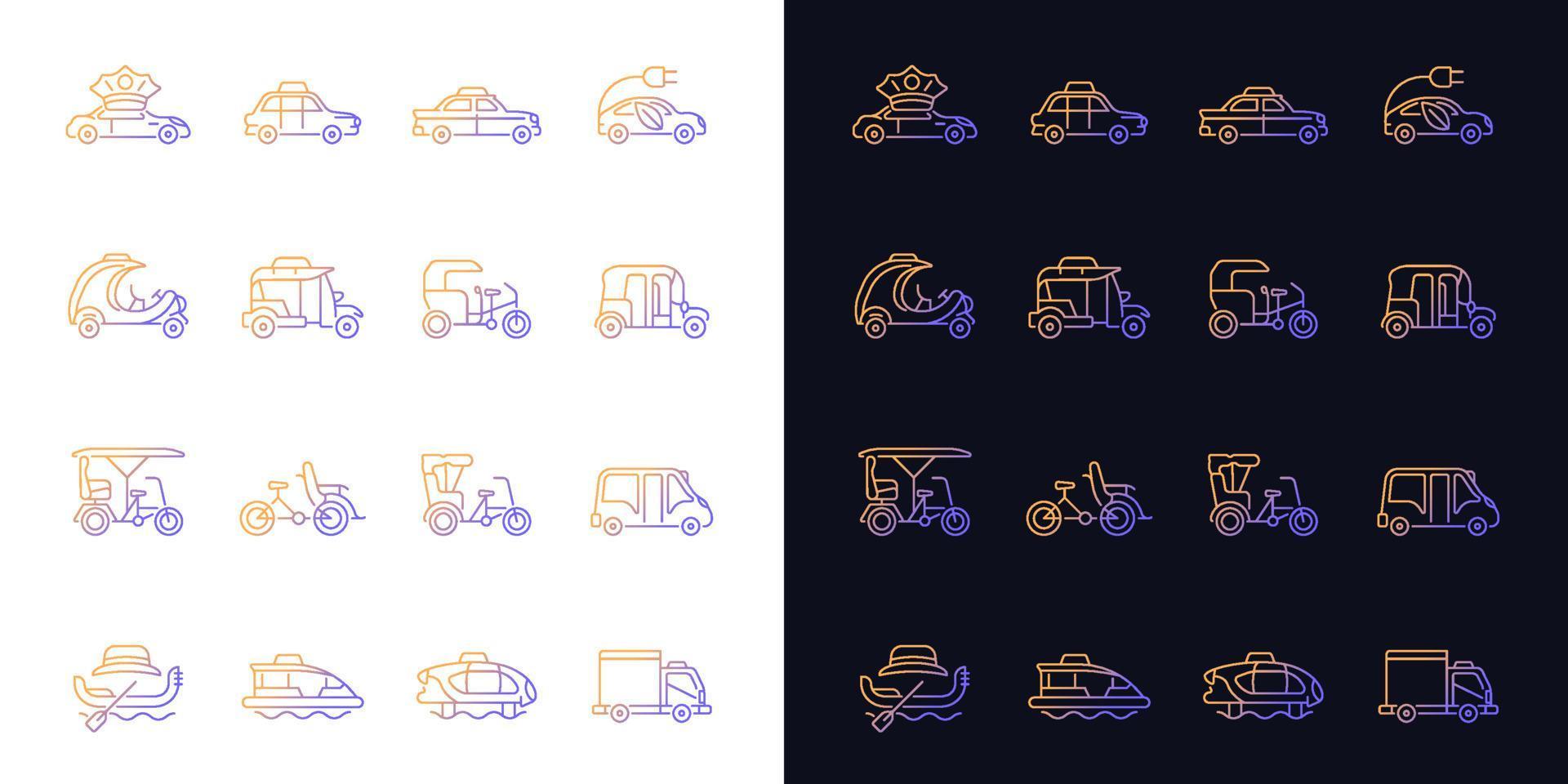 Taxi types gradient icons set for dark and light mode vector