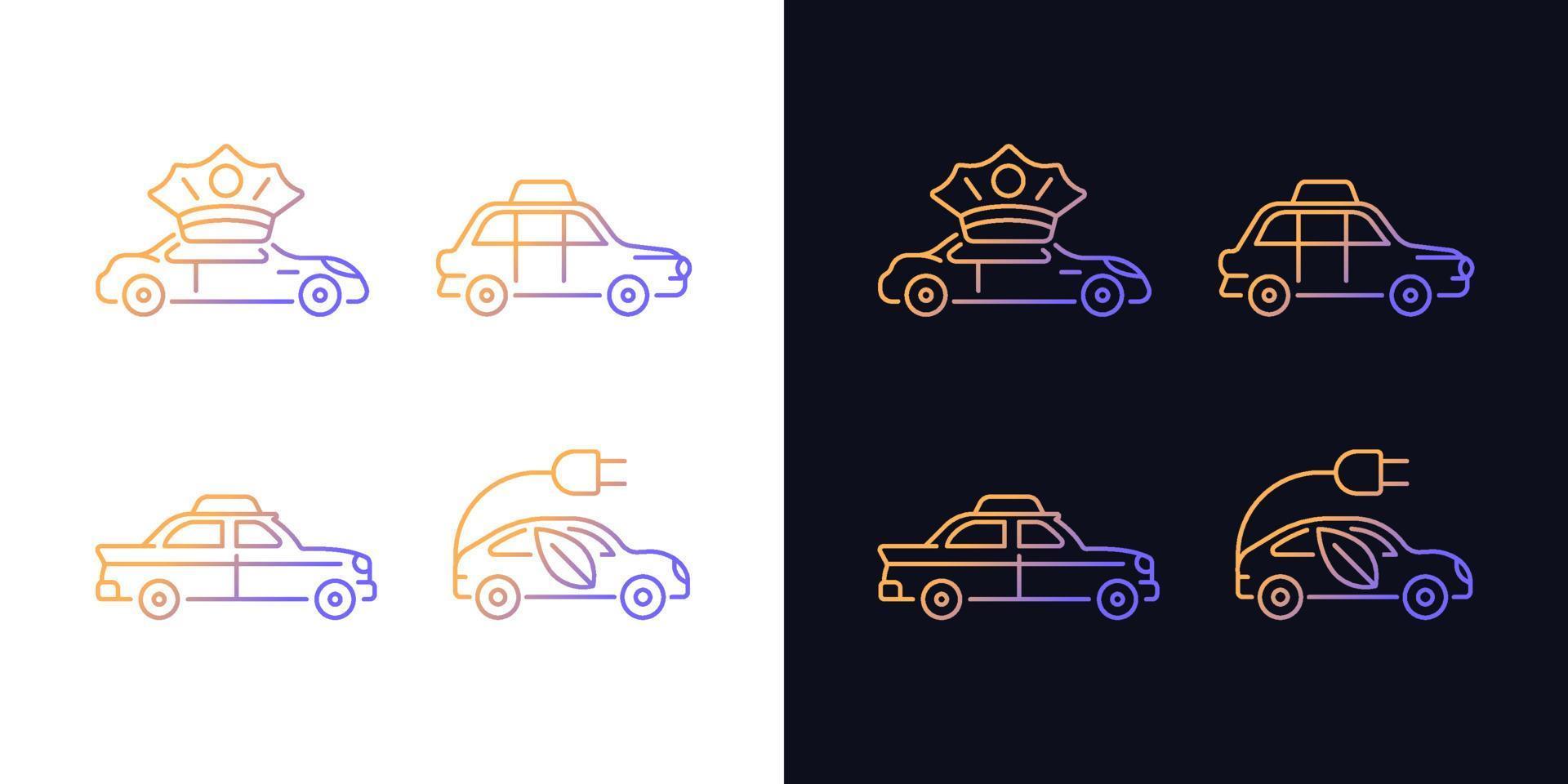 Taxi booking gradient icons set for dark and light mode vector