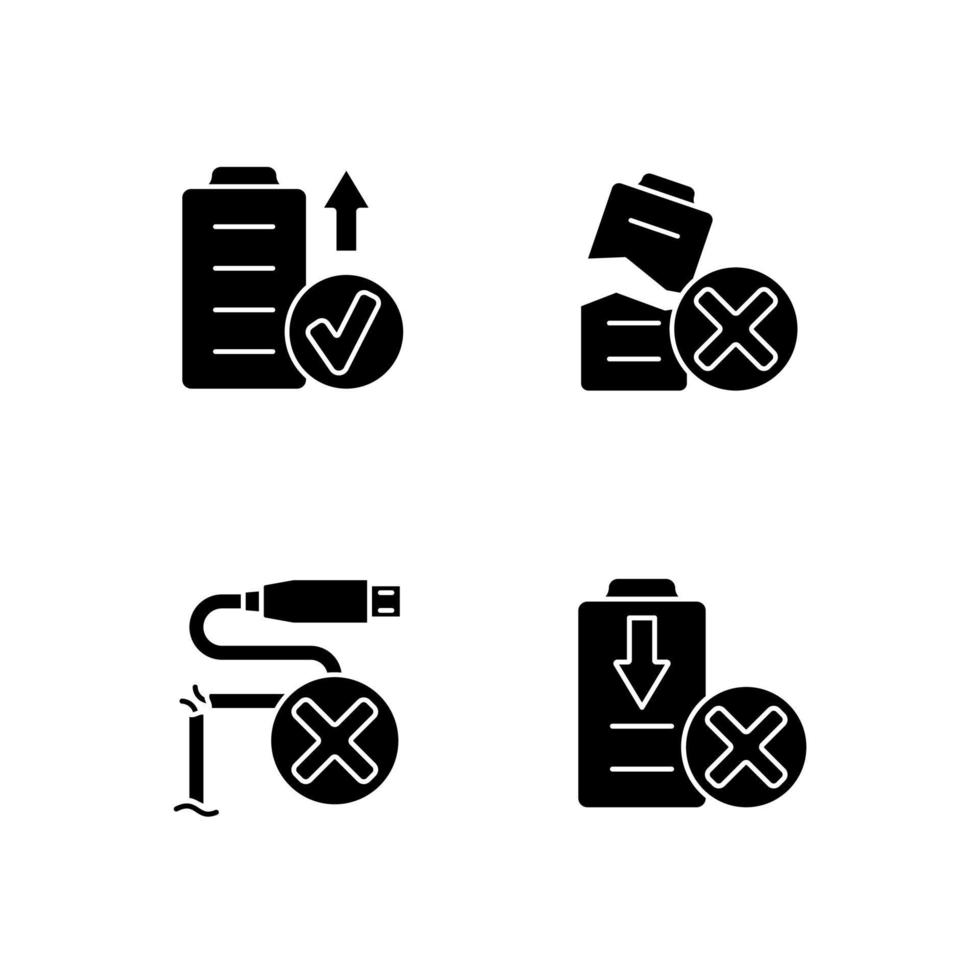 Drone performance black glyph manual label icons set on white space vector