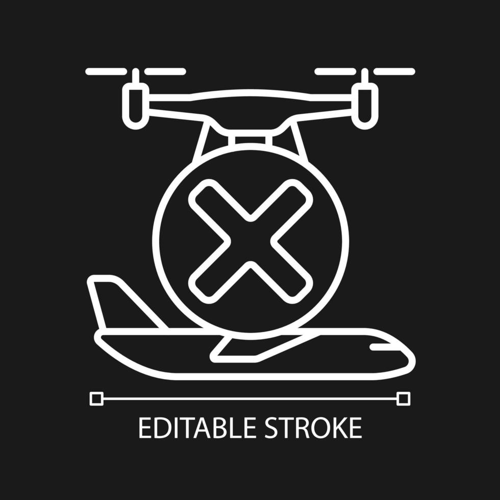 Dont fly near aircrafts white linear manual label icon for dark theme vector