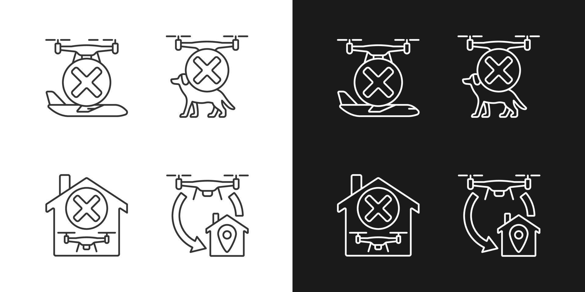 Drone instruction linear manual label icons set for dark and light mode vector