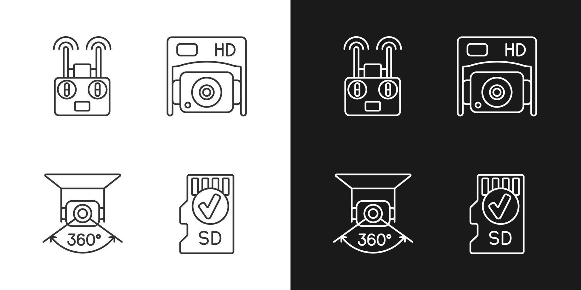 Effective drone use linear manual label icons set for dark and light mode vector