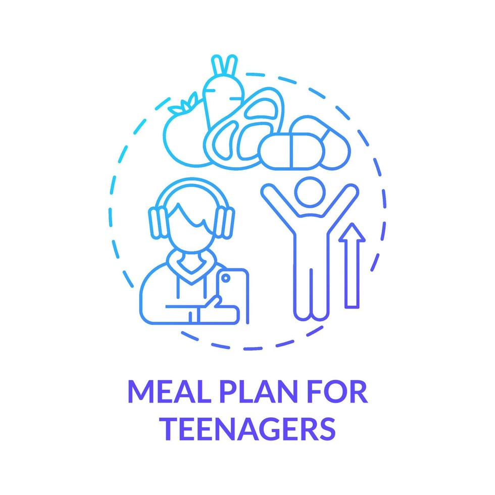Meal plan for teenagers blue gradient concept icon vector