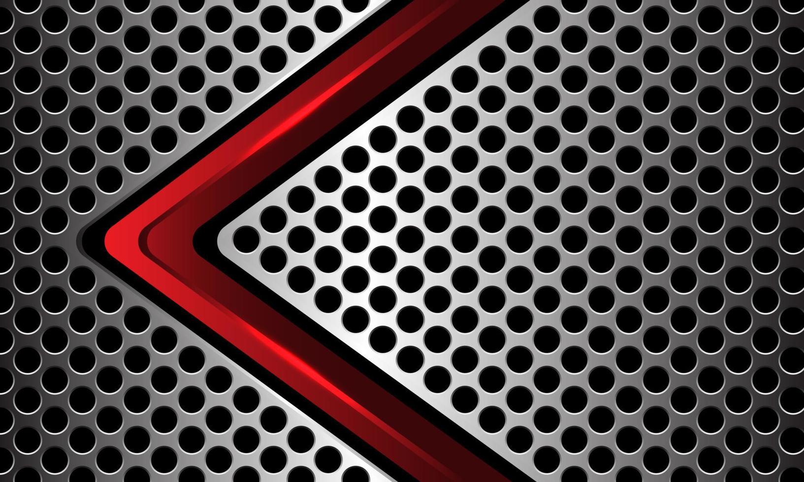 Abstract red black metallic arrow direction geometric on silver circle mesh design modern luxury technology futuristic background vector
