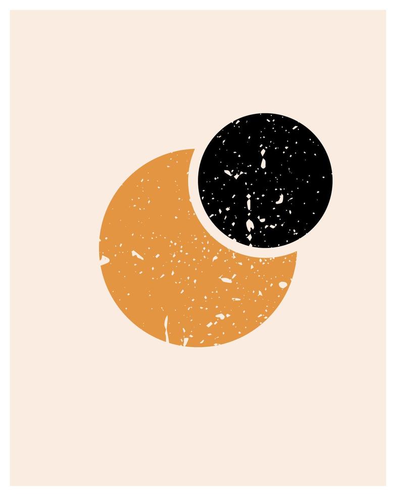 Abstract contemporary aesthetic background with geometric balance shapes. Boho wall decor with sun and moon.Eclispe concept. Mid century modern minimalist neutral art print. Organic shape. vector