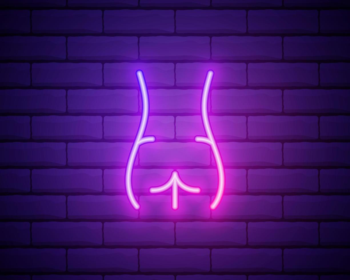 butt, plastic surgery neon icon. Elements of plastic surgery set. Simple icon for websites, web design, mobile app, info graphics isolated on brick wall vector