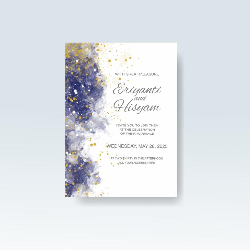 Watercolor wedding invitation card. Beautiful wedding card watercolor with splash. vector