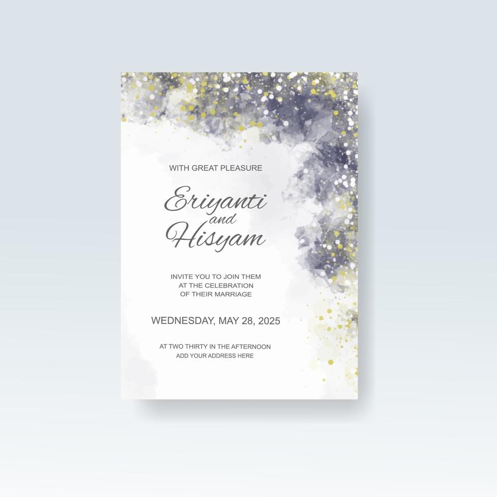 Watercolor wedding invitation card. Beautiful wedding card watercolor with splash. vector