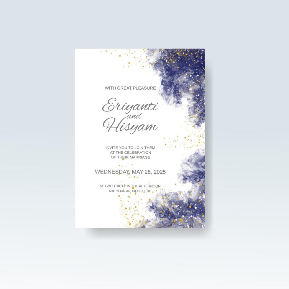 Watercolor wedding invitation card. Beautiful wedding card watercolor with splash. vector