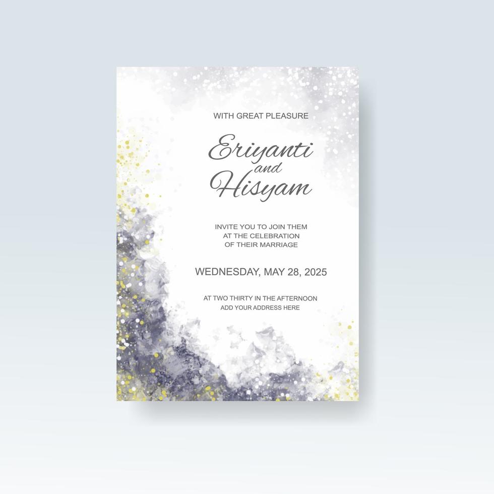 Watercolor wedding invitation card. Beautiful wedding card watercolor with splash. vector