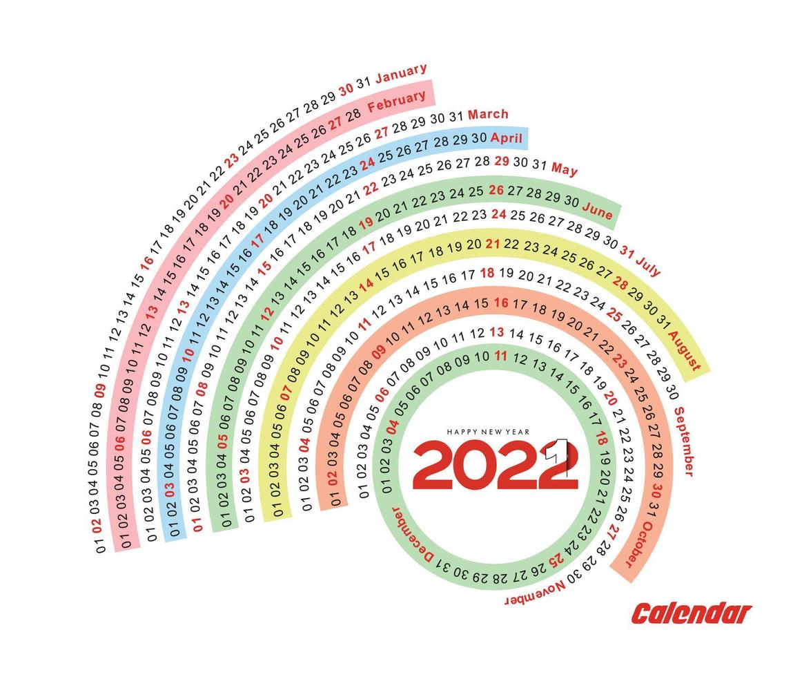 Feliz año nuevo 2022 calendario: elementos de diseño de vacaciones de año nuevo para tarjetas navideñas, cartel de banner de calendario para decoraciones, fondo de ilustración vectorial. vector