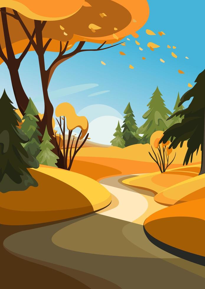 Autumn forest with different trees. Landscape in vertical orientation. vector