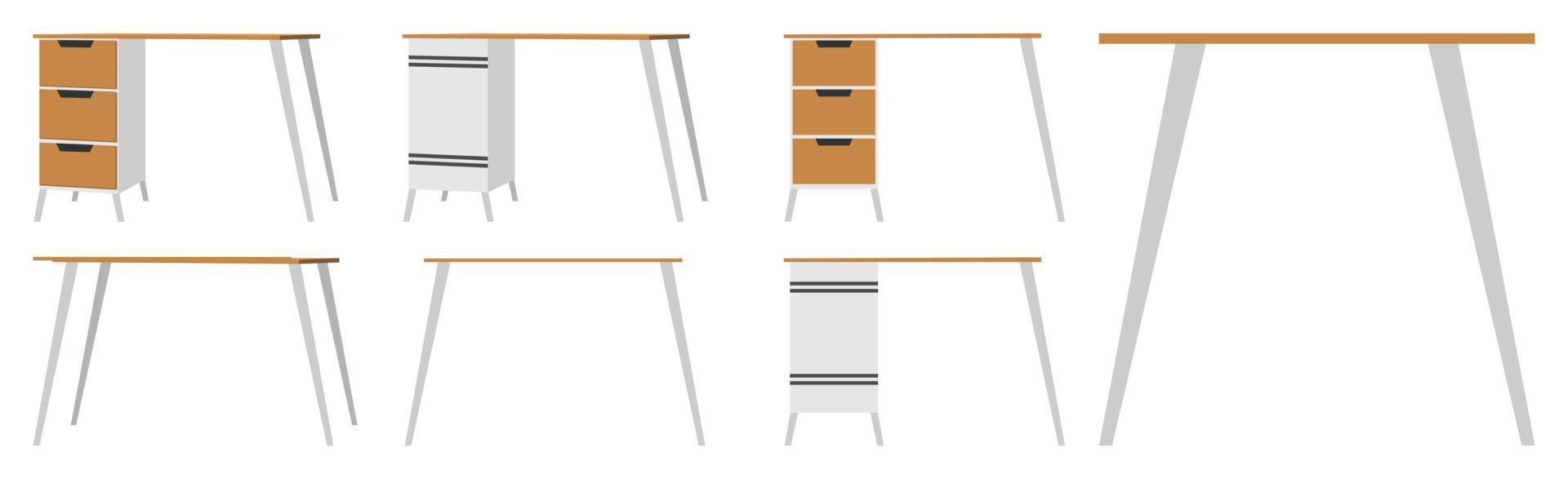 Beautiful cute modern home office table for freelancer with different poses and position with drawer vector