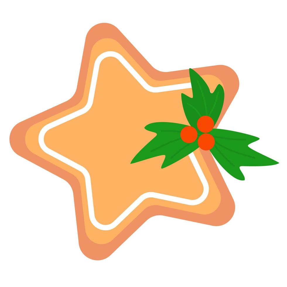Star. Traditional Gingerbread Cookie with New Year's Mistletoe vector