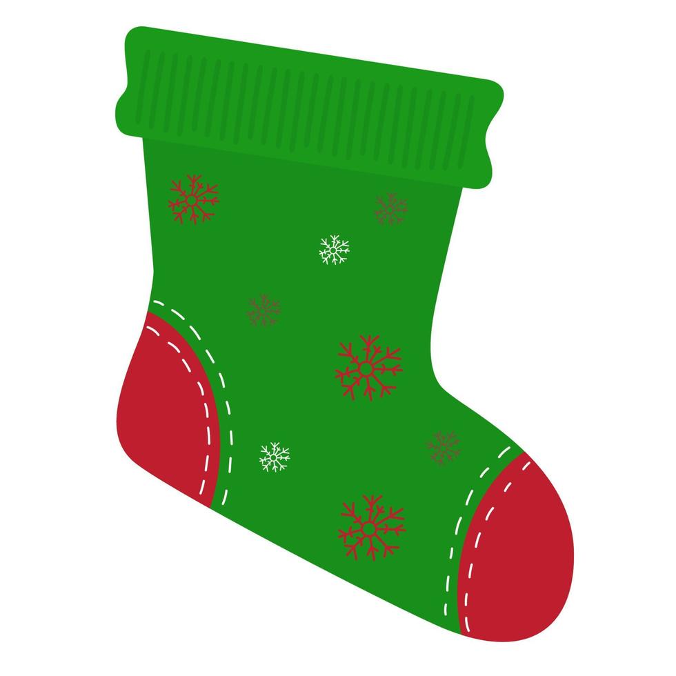 calcetín de navidad verde para regalos de año nuevo vector