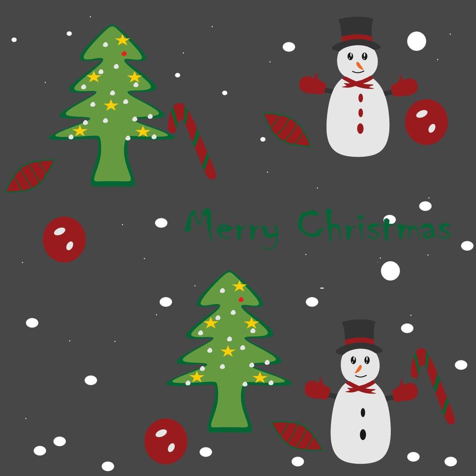 draw snowman with tree for Christmas Day vector