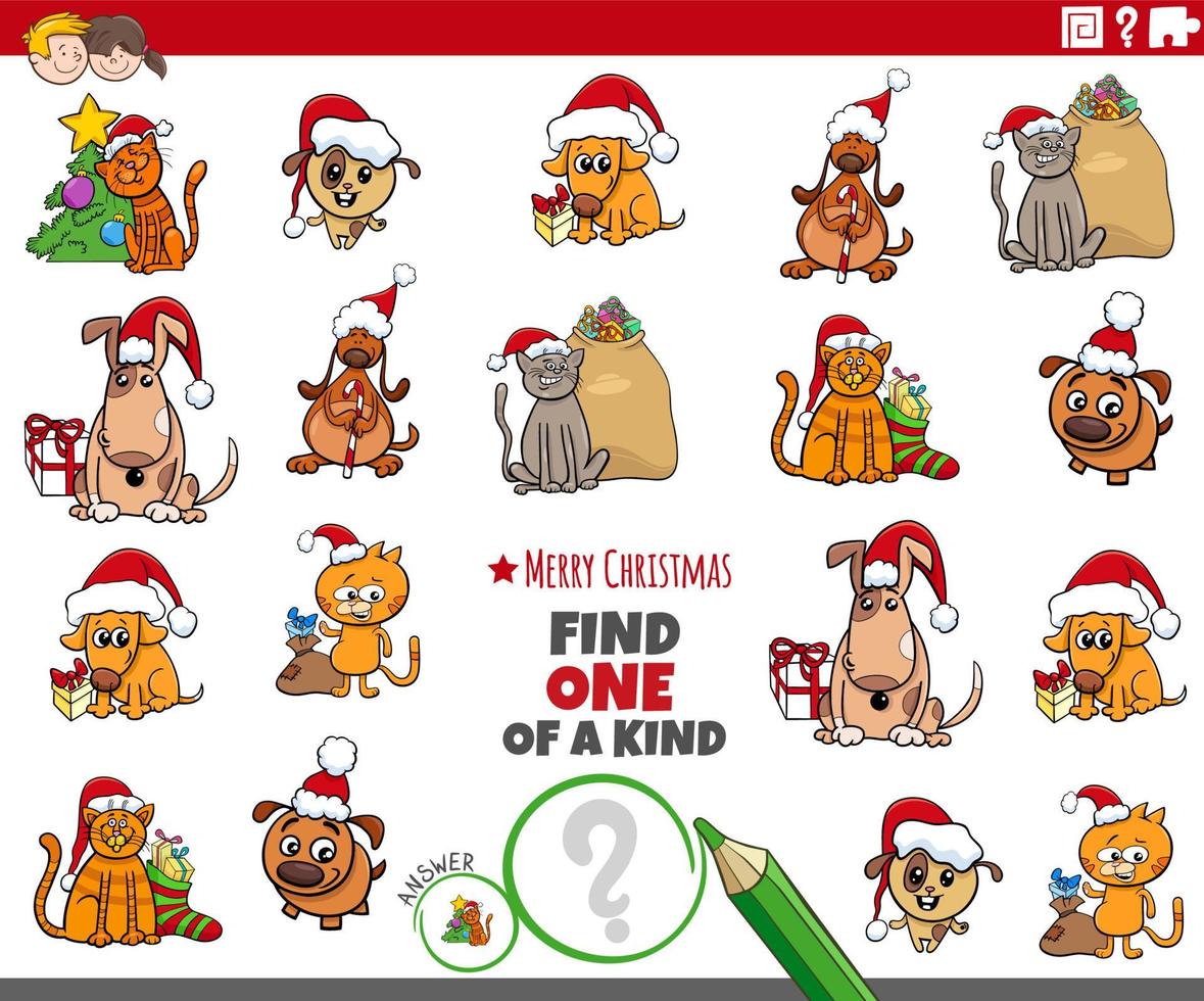 one of a kind task for kids with pets on Christmas time vector
