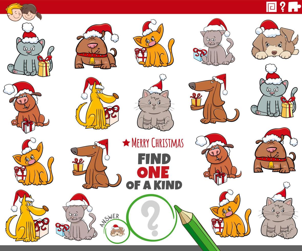 one of a kind game for kids with pets on Christmas time vector