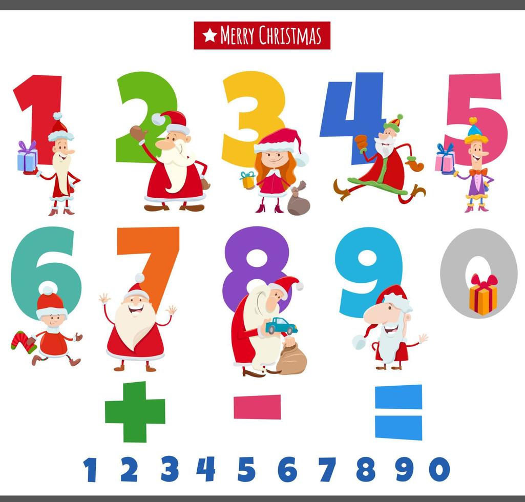 educational numbers set with Christmas characters vector