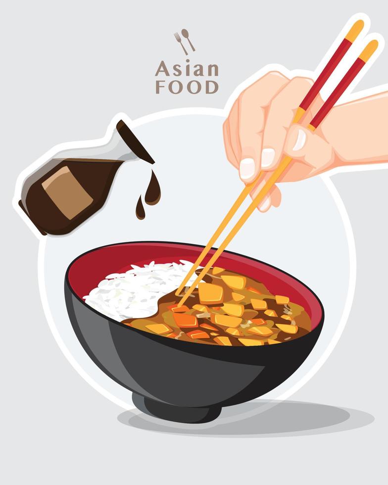 curry japonés, curry de comida japonesa con arroz ilustración vectorial vector