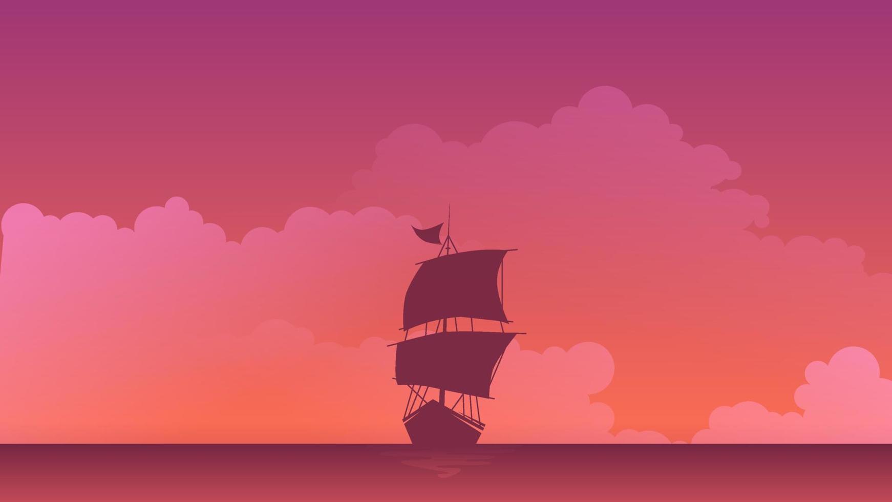 ship at sea landscape, flat design vector