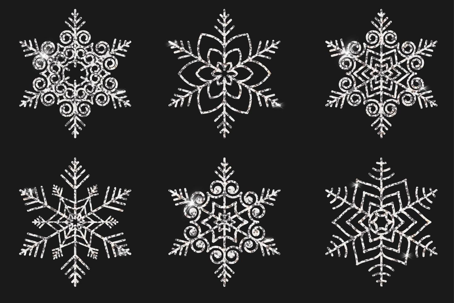 conjunto de copos de nieve plateados para el diseño vector