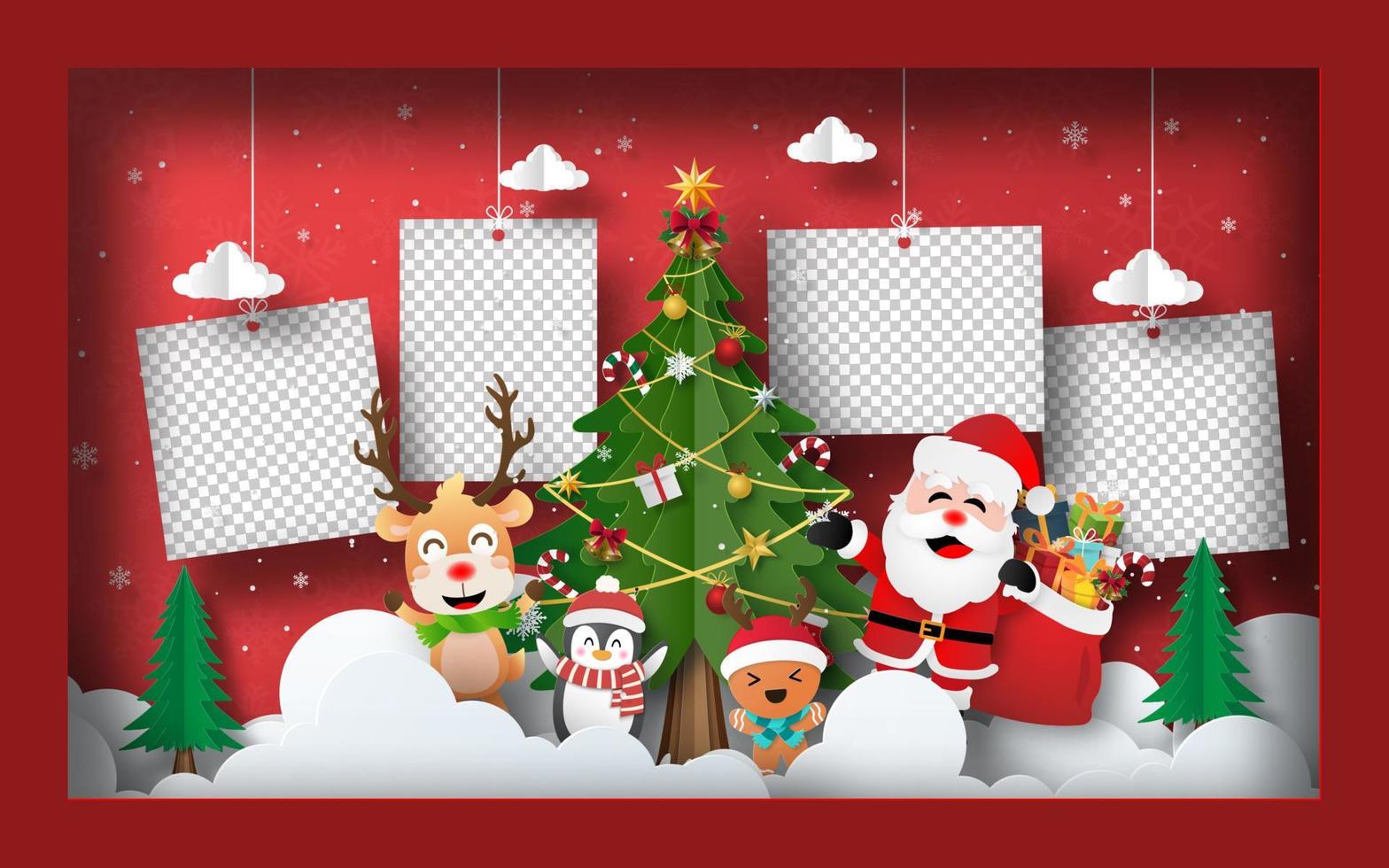 Christmas postcard banner background, Blank photo with Christmas Tree in frame vector