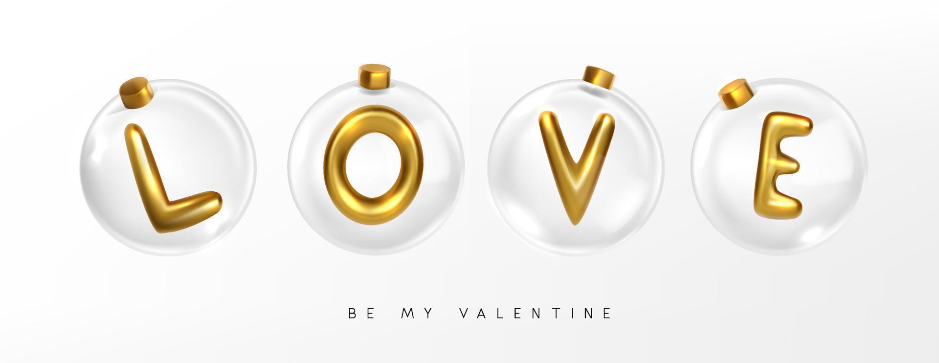 love metallic gold letter in clear crystal ball vector illustration