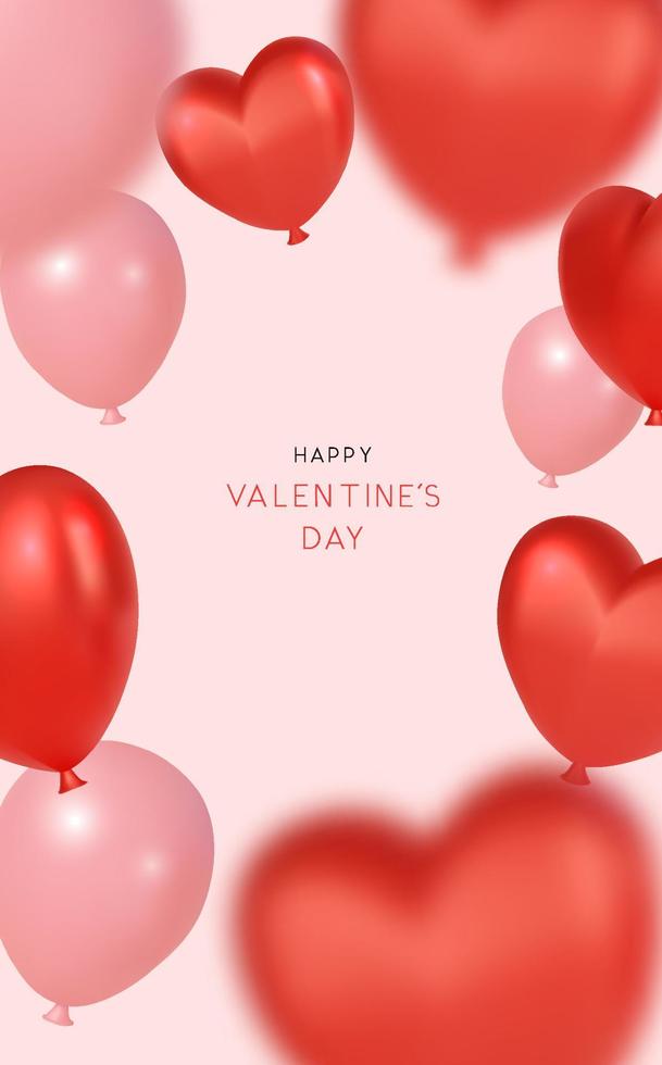 pink valentine background with heart shaped balloons realistic vector illustration