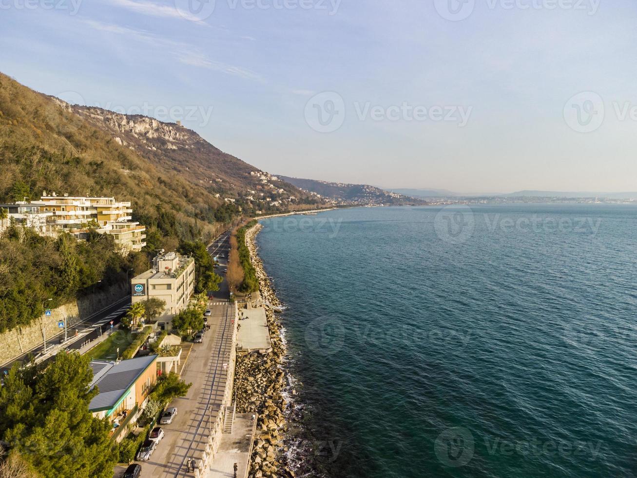 Trieste, the city and its gulf from above. Sunset. photo