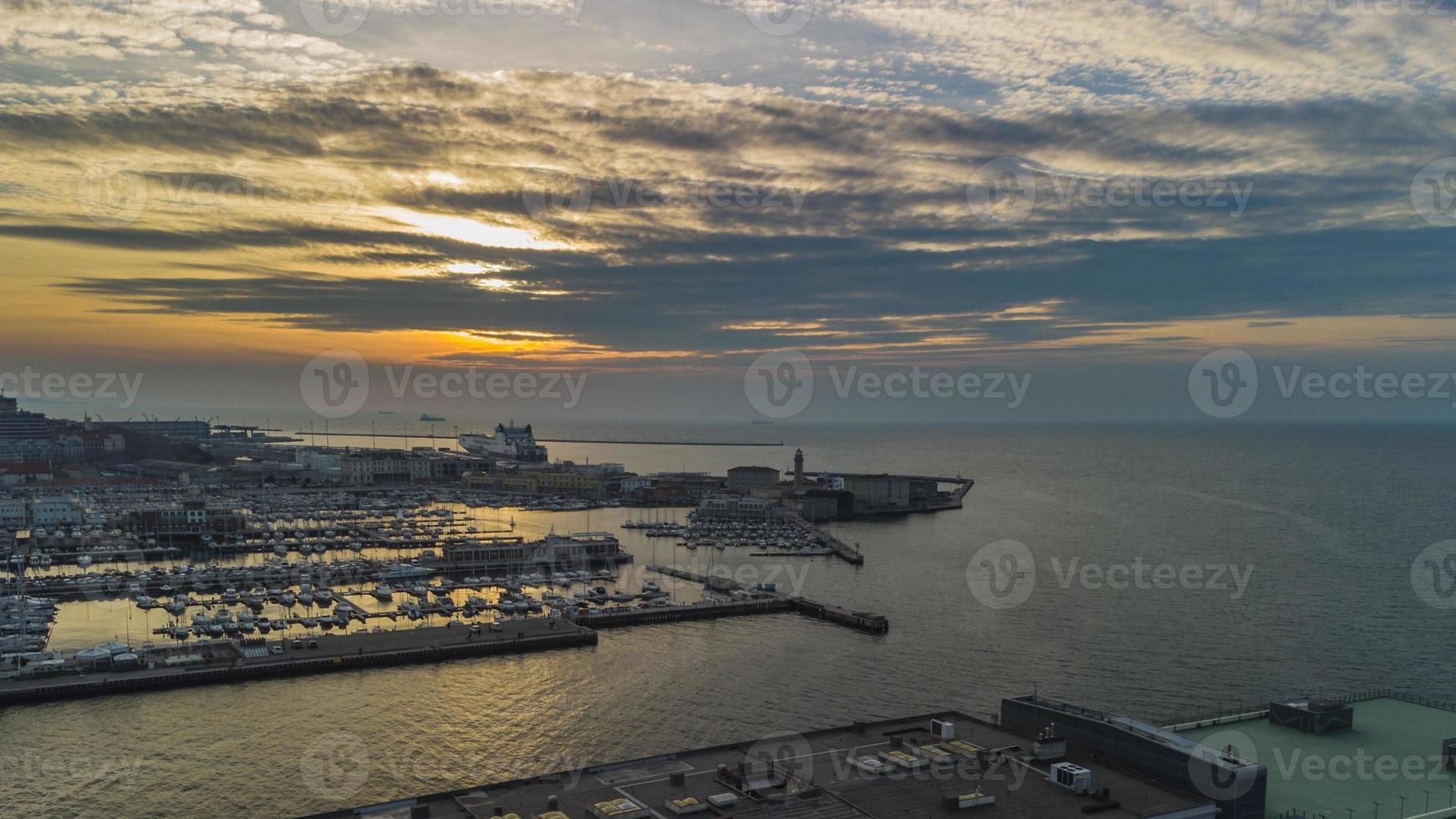 Trieste, the city and its gulf from above. Sunset. photo