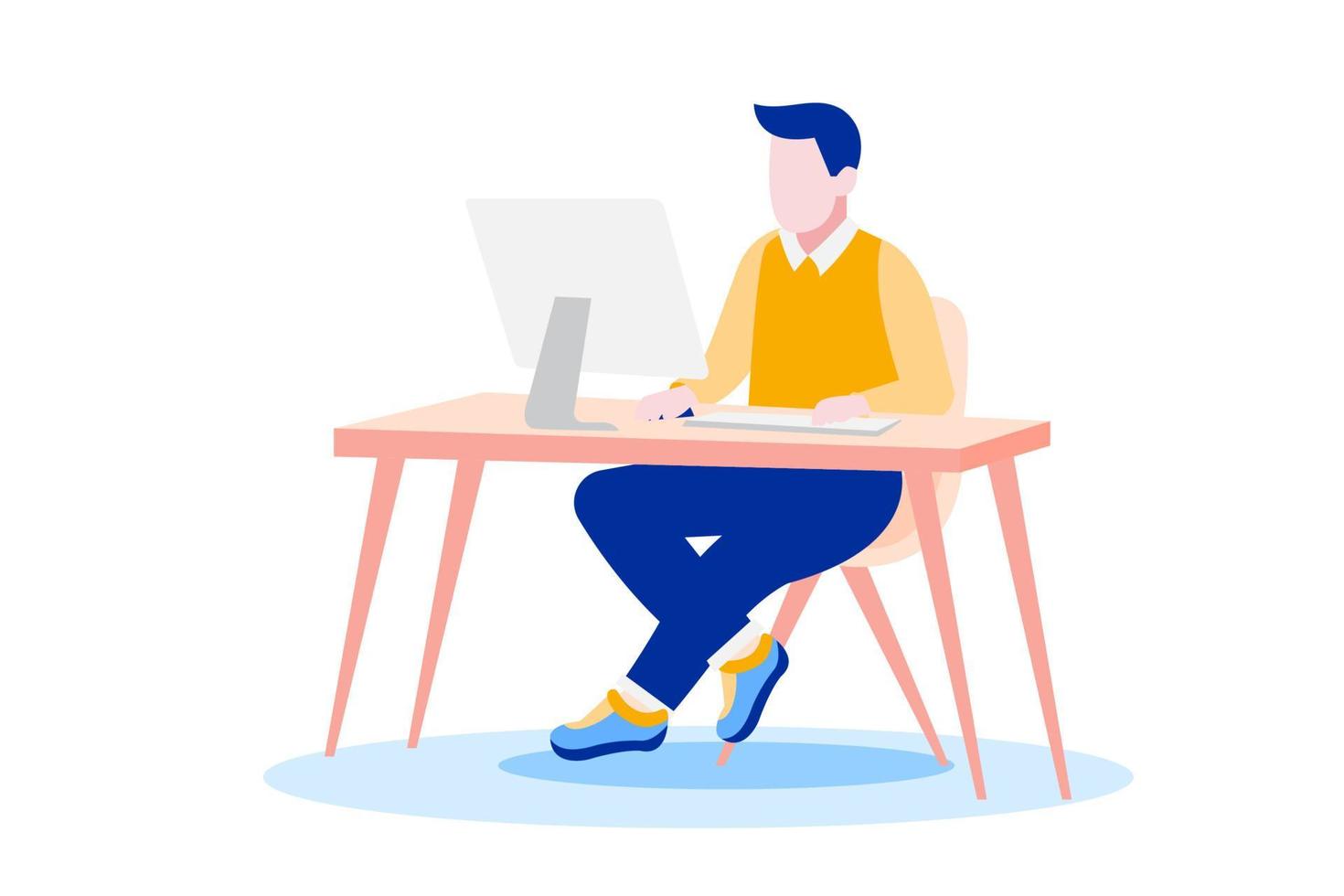 man using computer working from home vector