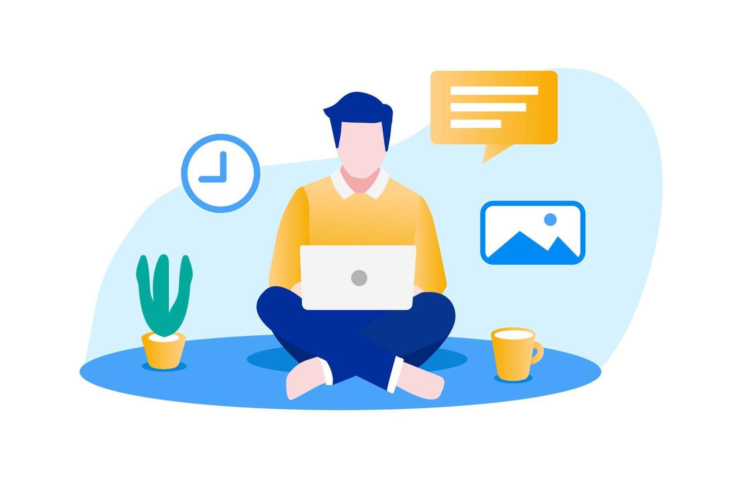 man using computer working from home vector